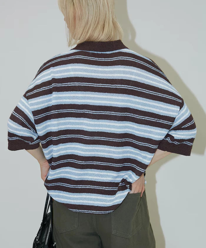 LOVE POP STUDIO Border Knit Polo Shirt Limited Edition