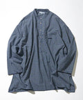 Indigo Madras Check Pullover Stand Collar Shirt