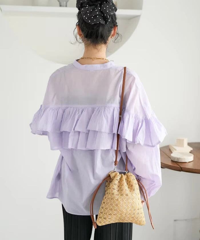 2 Way Raffia Style Lamé Drawstring Shoulder Bag