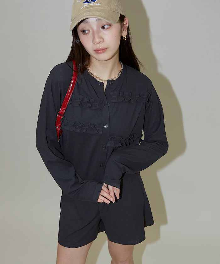Frill Design Cardigan Short Pants Set Up Limited Release