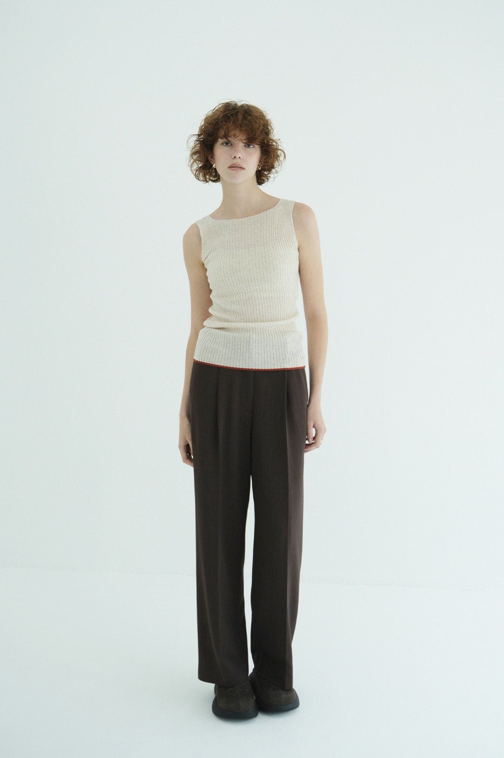 W FACE CONTRAST HEM RIB KNIT TANK TOPS