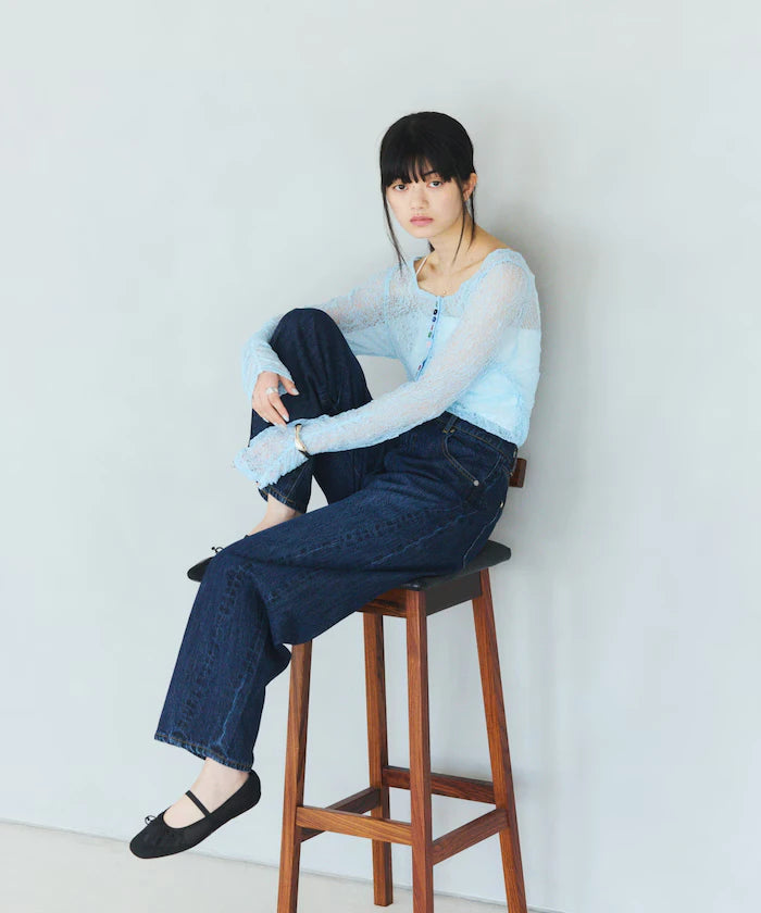 Many Button Lace Shirring Cardigan