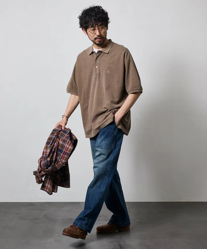 Big Silhouette Vintage Process One Point Embroidery Short Sleeve Polo Shirt