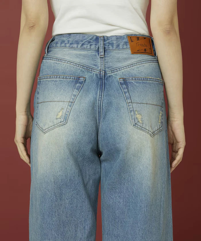 Flower Embroidery Wide Denim