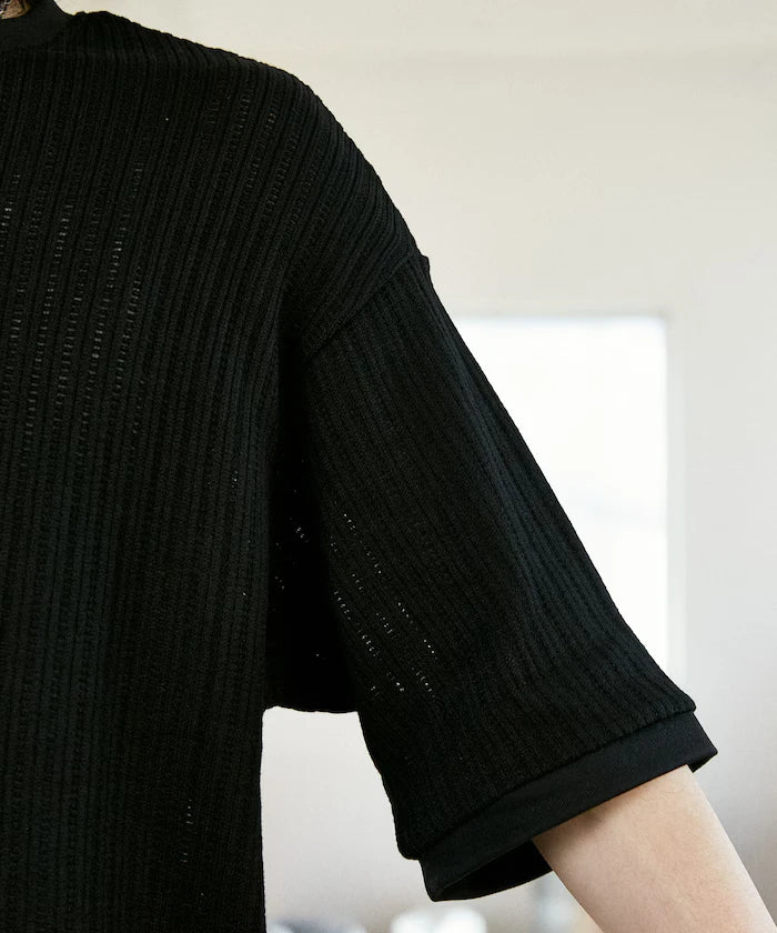 LOVE POP STUDIO Pattern Mesh Henley Neck T-Shirt Limited Release