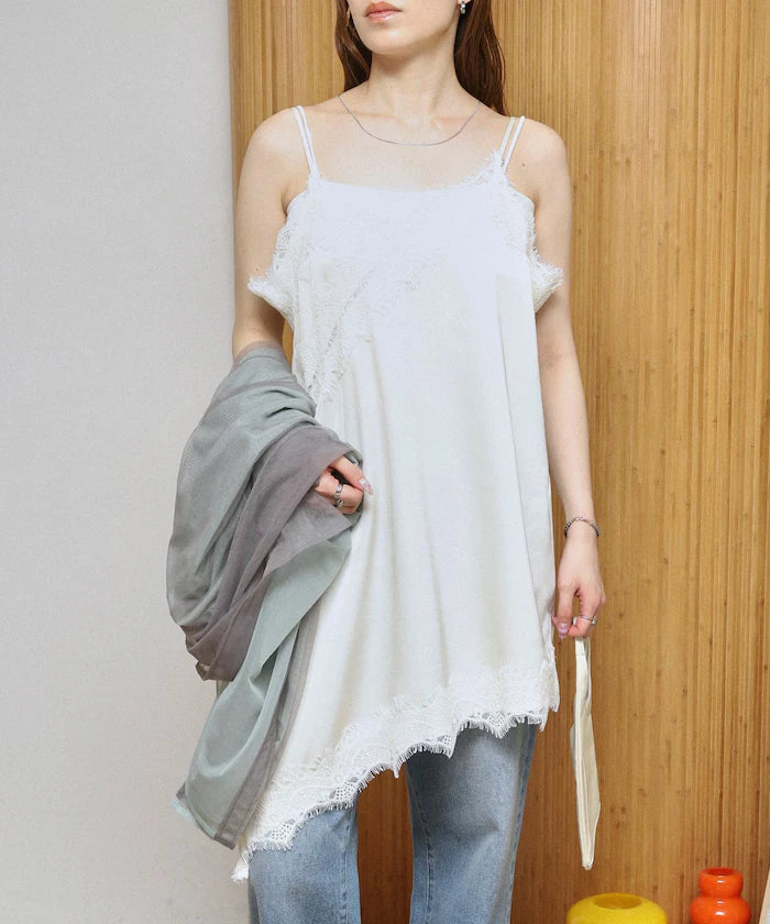 Lace Contrast Vintage Satin Camisole Top