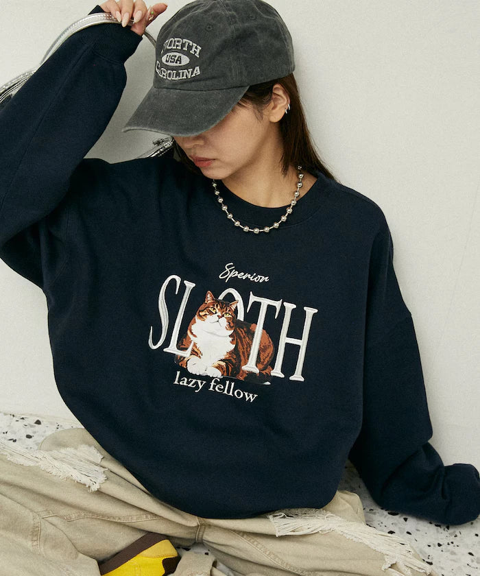 SLOTH Cat Fleece Lined Sweatshirt Limited Edition