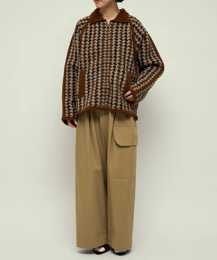 Wool Blend Gancube Check Knit Zip Blouson