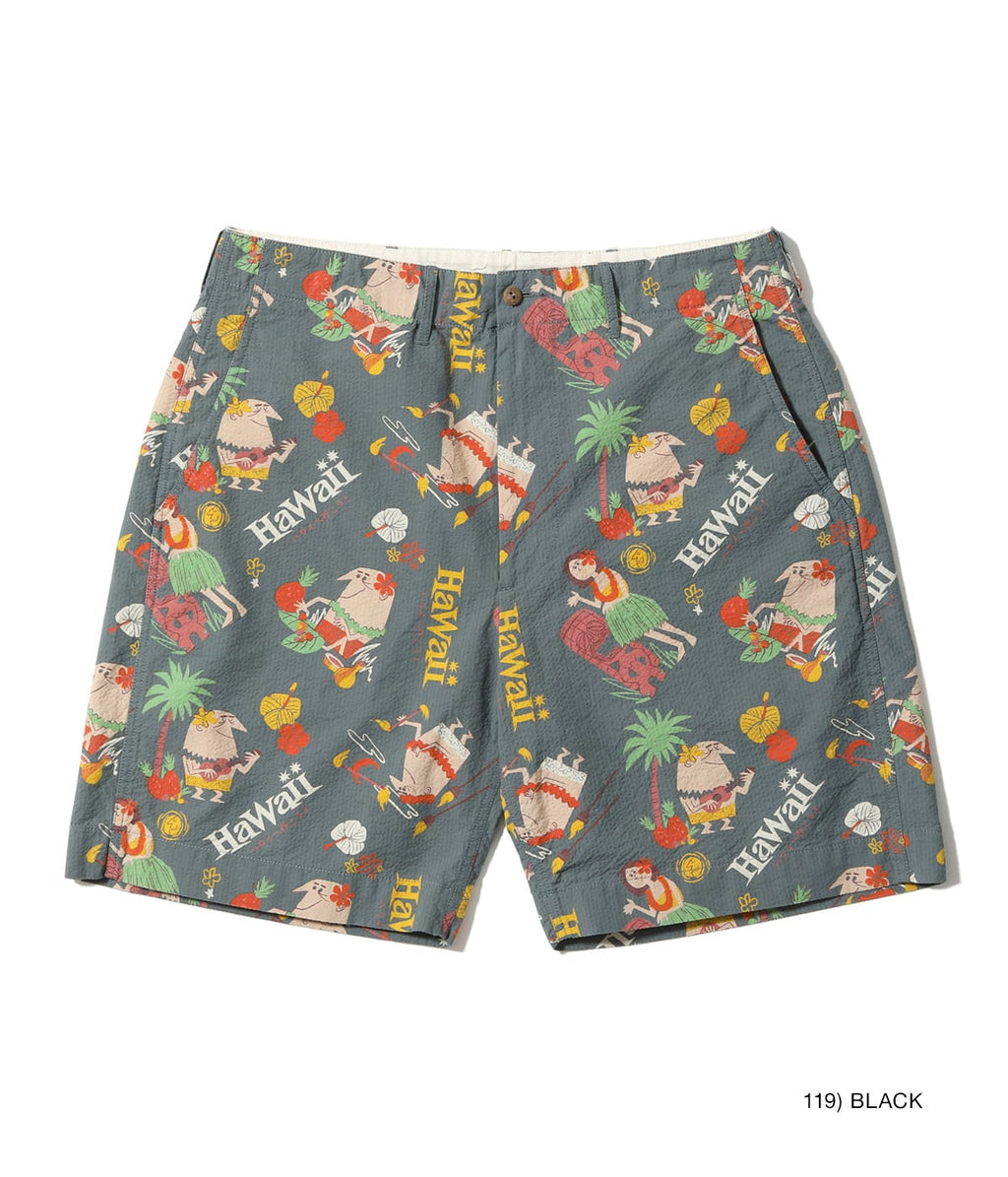 Cotton Seersucker Shorts "Trip To Hawaii" by Ryohei Yanagihara with Mookie