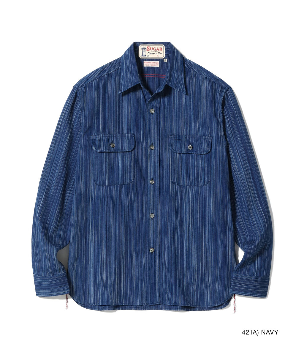 FICTION ROMANCE 5.5oz. INDIGO STRIPE WORK SHIRT