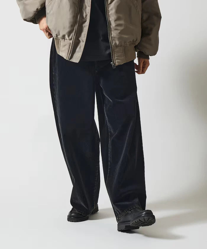 Flocked Denim Contrast Wide Straight Pants