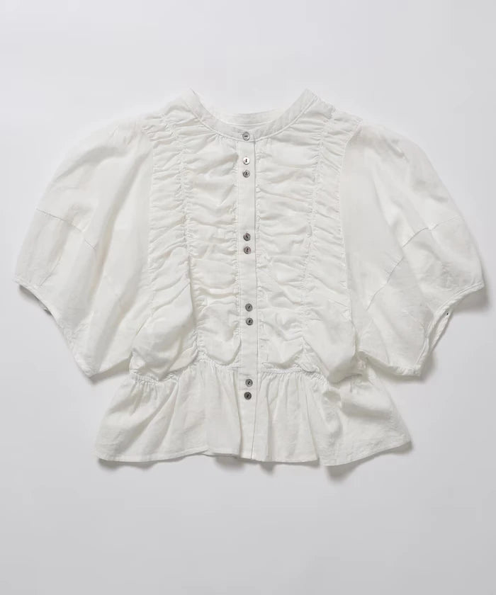 Sheer Shirring Volume Sleeve Blouse / 5 Short Sleeves