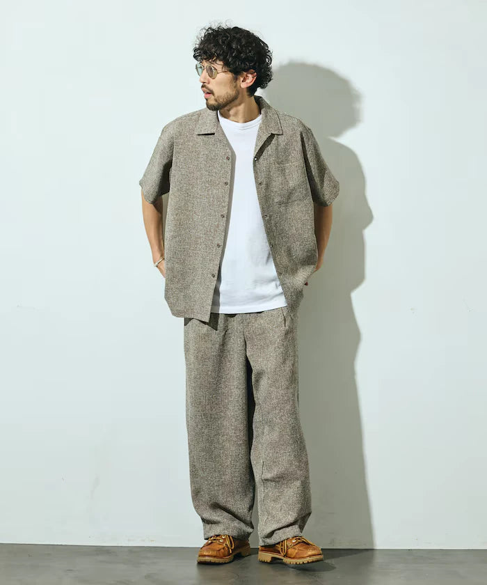 Dry Touch Summer Tweed Short Sleeve Open Collar Shirt
