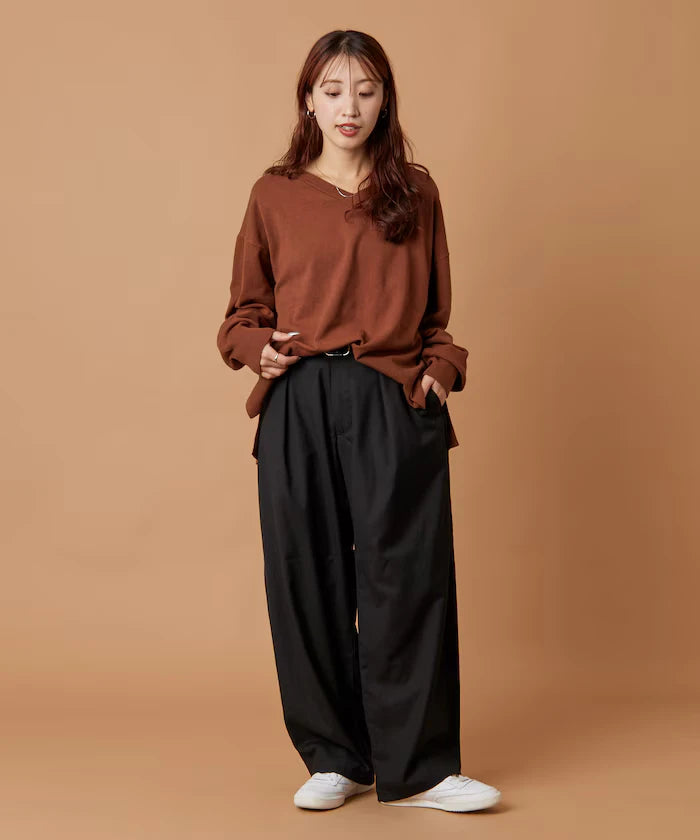 Wide Silhouette Barrel Leg Slacks Pants