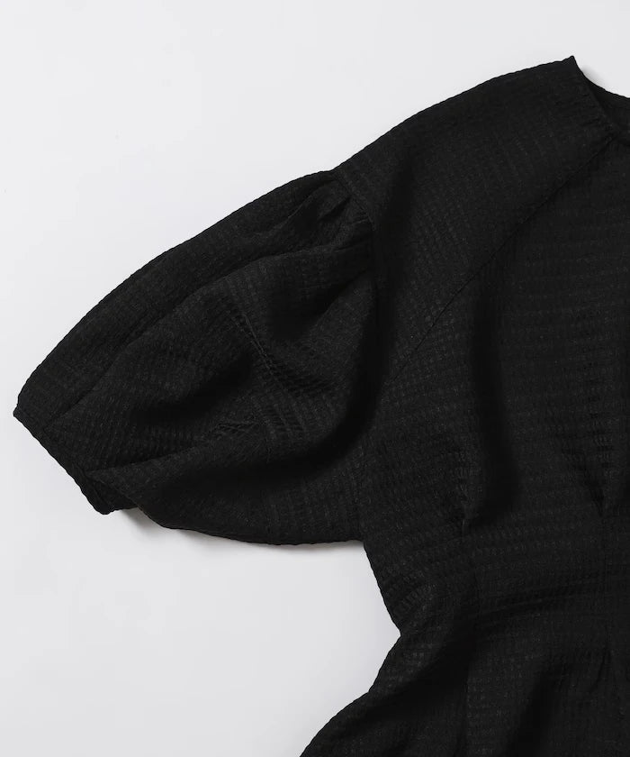 Sheer Check Balloon Sleeve Blouse