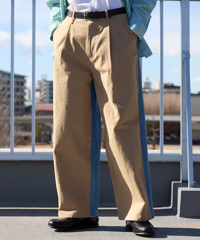 Chino Denim Docking Pants / Wide Straight Pants