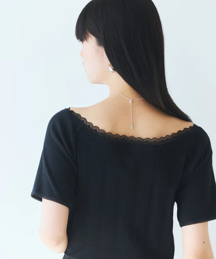 Boat Neck Pullover Knit Lace T-Shirt
