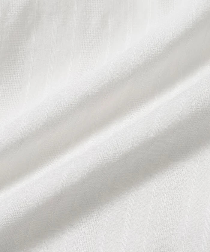 Jacquard Relaxed Fit Open Collar Short Sleeve Shirt Semi-Sheer Dobby Weave