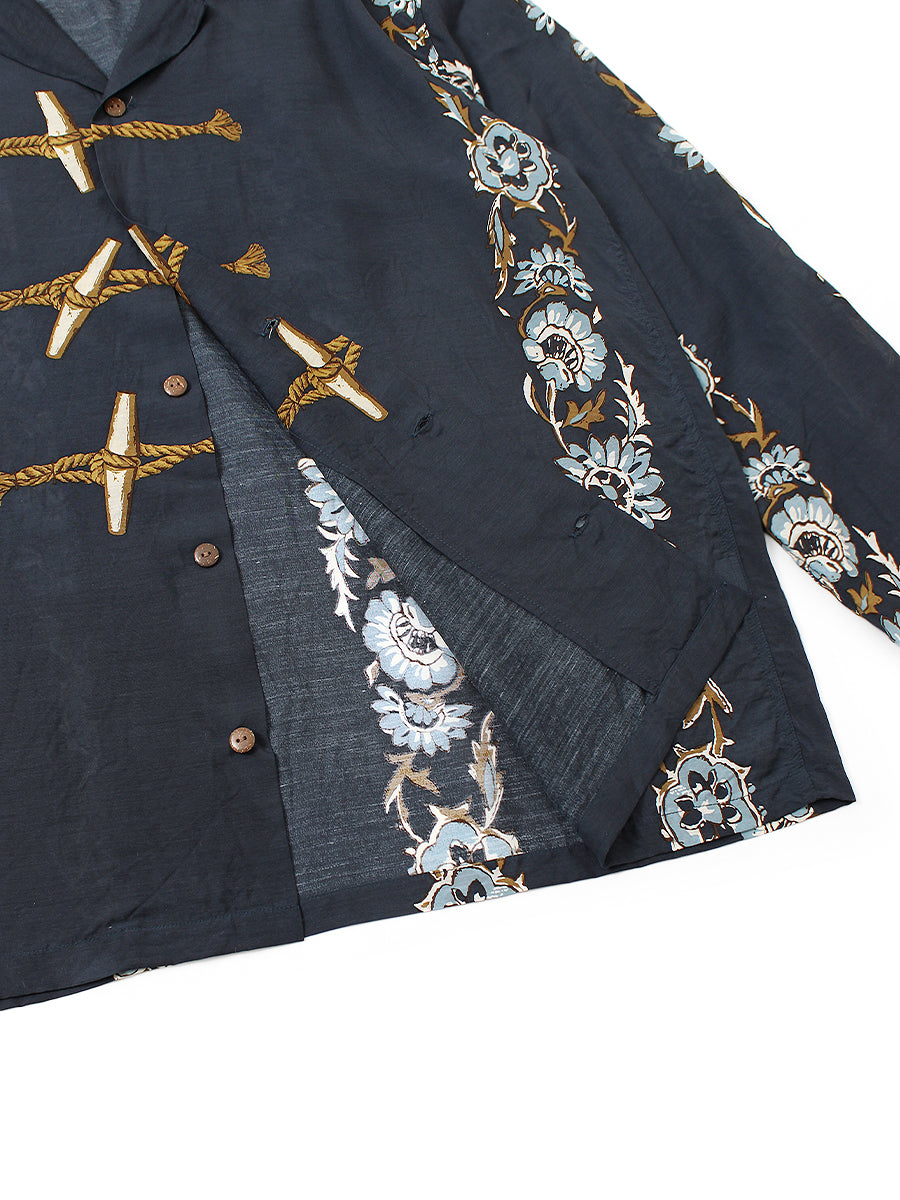 Silk Rayon Toggle - Myrept Long Sleeve Open Collar Shirt