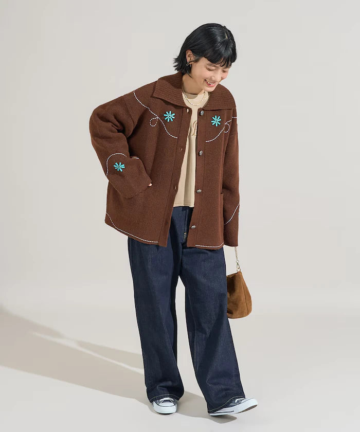 Western-Style Beaded Knit Cardigan