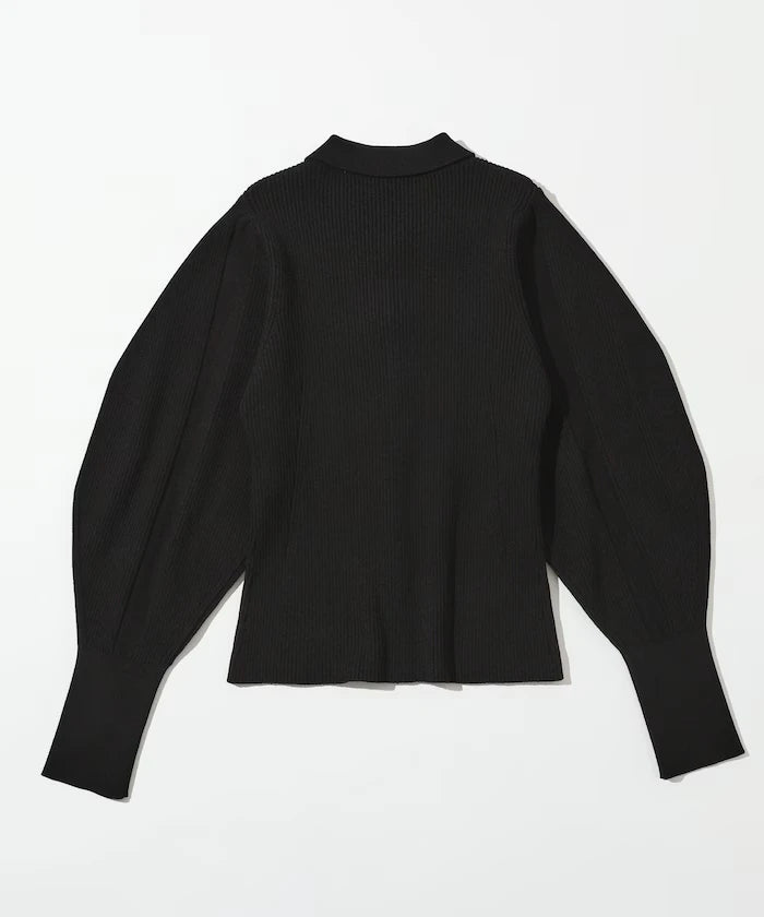 Functional material silk blend knit polo volume sleeve knit cardigan / anti-pill / machine washable