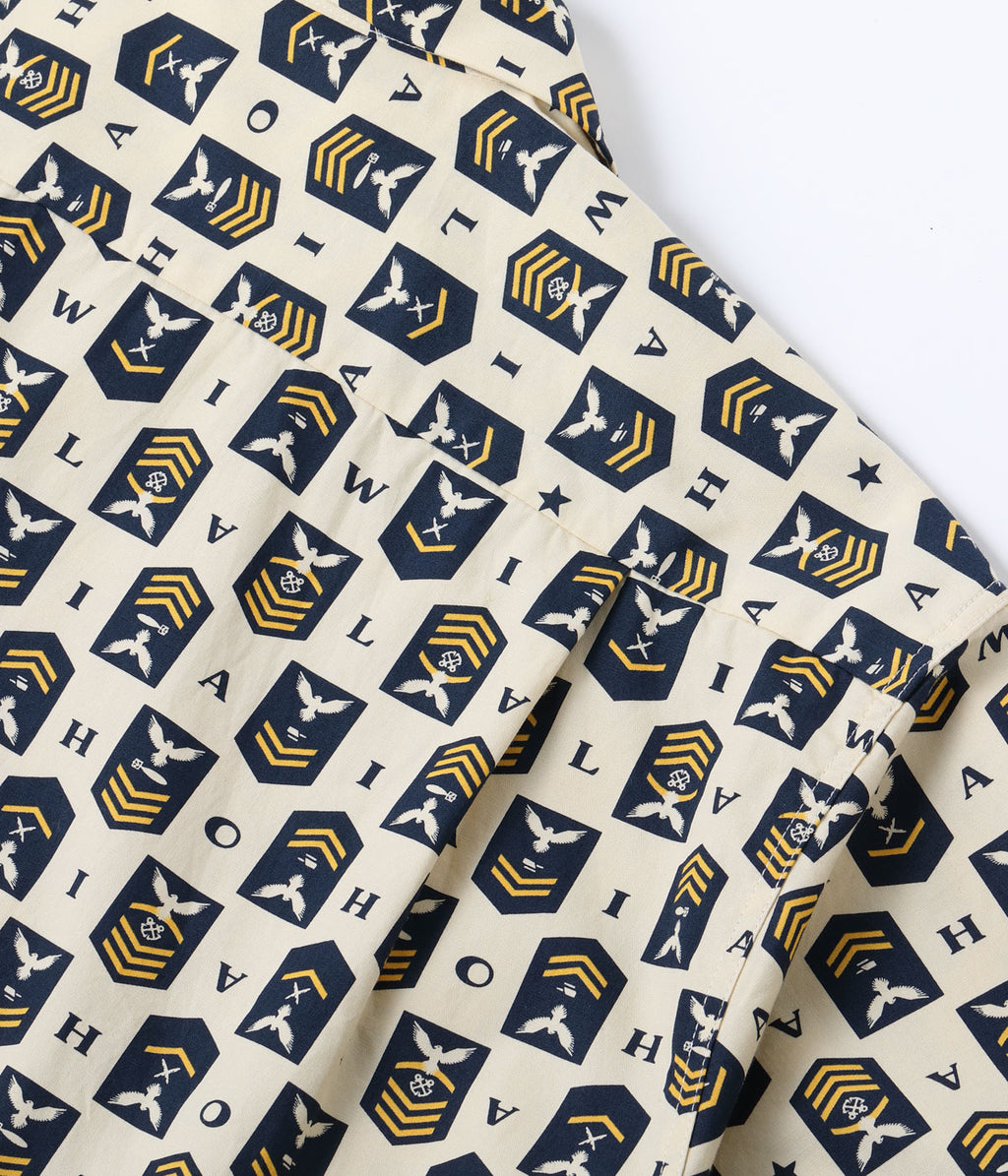 Cotton Broad Hawaiian Shirt 'Navy's Chevron'