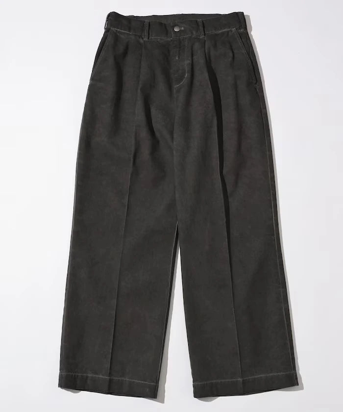 Fade processing cotton tuck wide pants