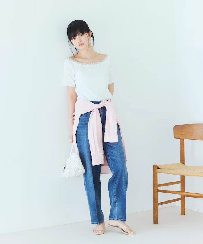 Boat Neck Pullover Knit Lace T-Shirt