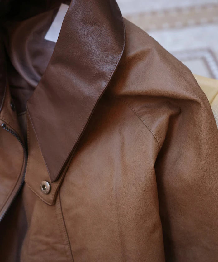 Oversized leatherette blouson / Mixed material switching