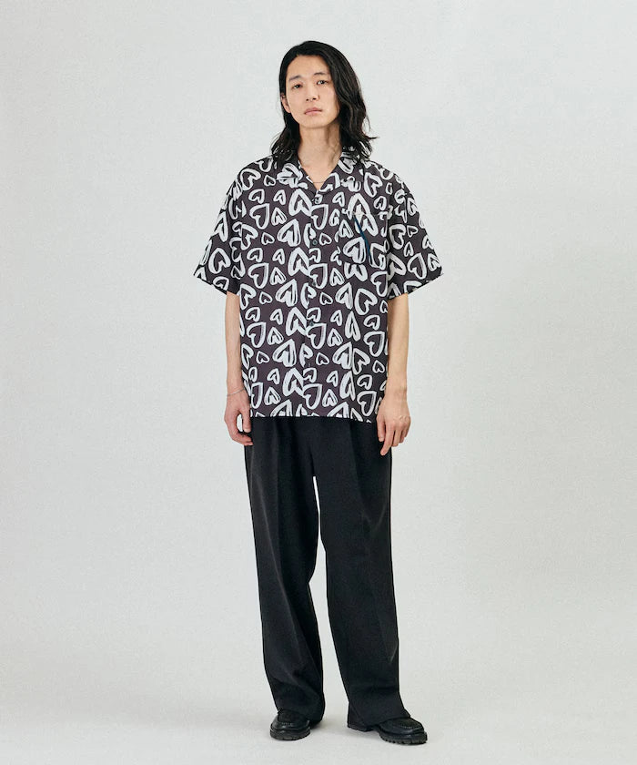 Open Collar Pattern Short Sleeve Shirt