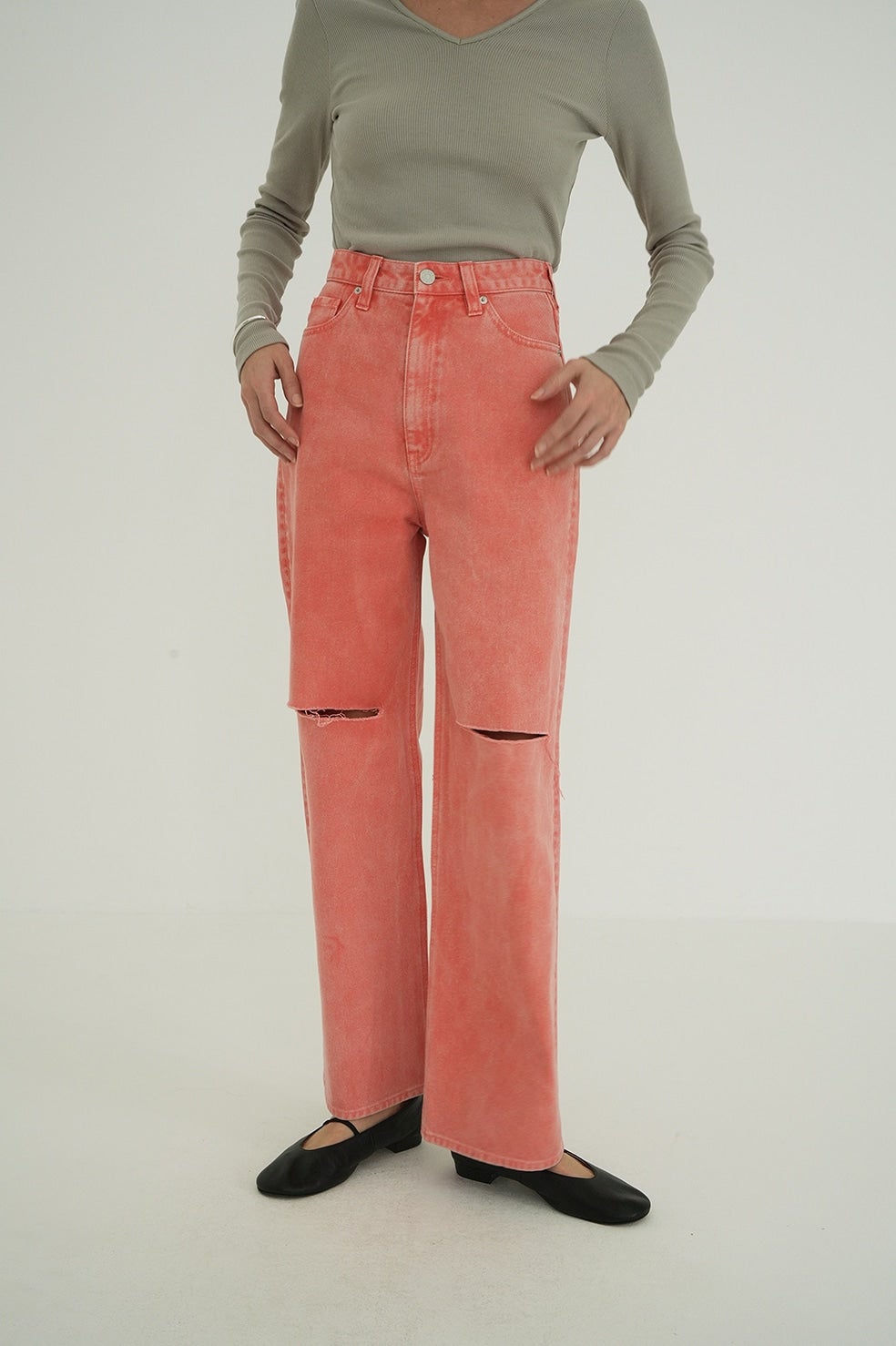SLASH CUT DENIM PANTS