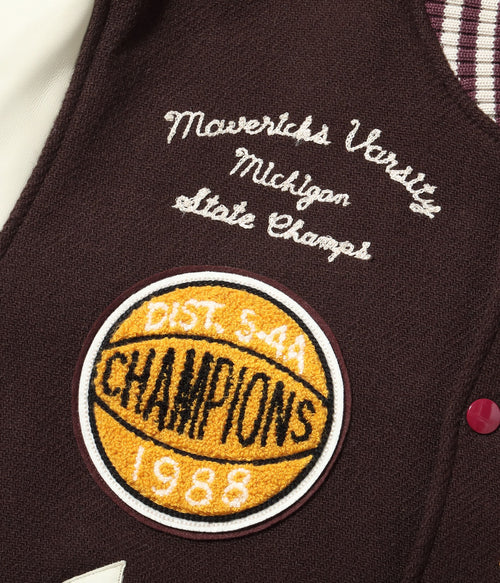 30oz. WOOL MELTON AWARD JACKET “MAVERICKS” (BROWN)