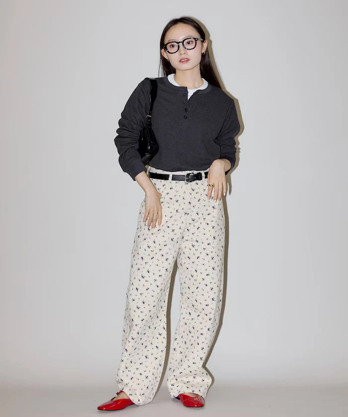 Mini Waffle Henley Neck Cropped Long Sleeve T Limited Edition