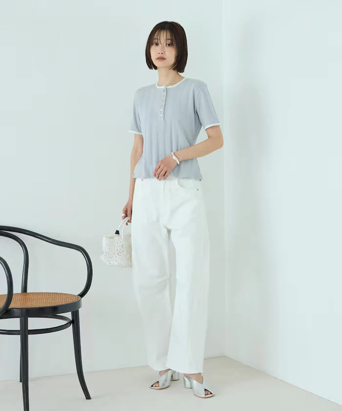 Henry Neck Knitted Lace T-Shirt