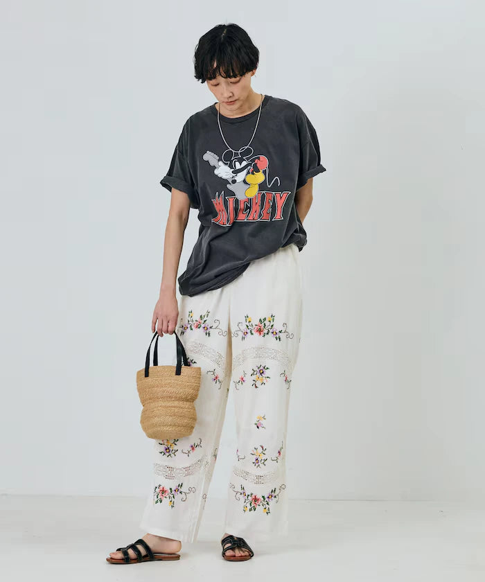 India Flower Cross Embroidery Lace Pants