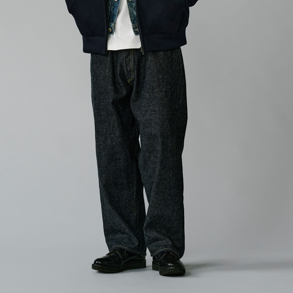 GL42579A / RECYCLED WASTE SUVIN COTTON YARN 14oz. DENIM 5POCKET WIDE PANTS