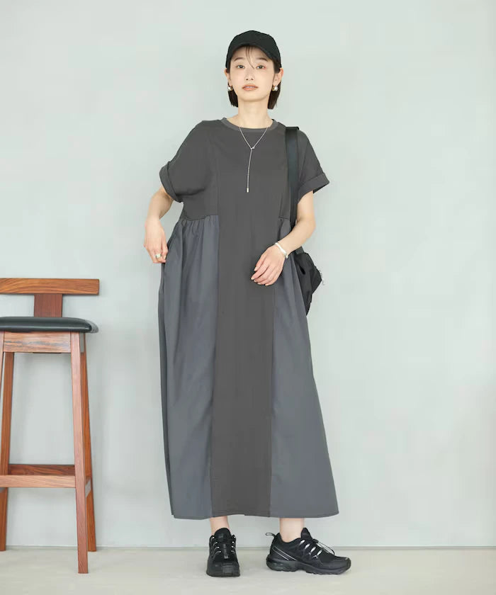 Organic Cotton Mixed Material Docking Gather Dress