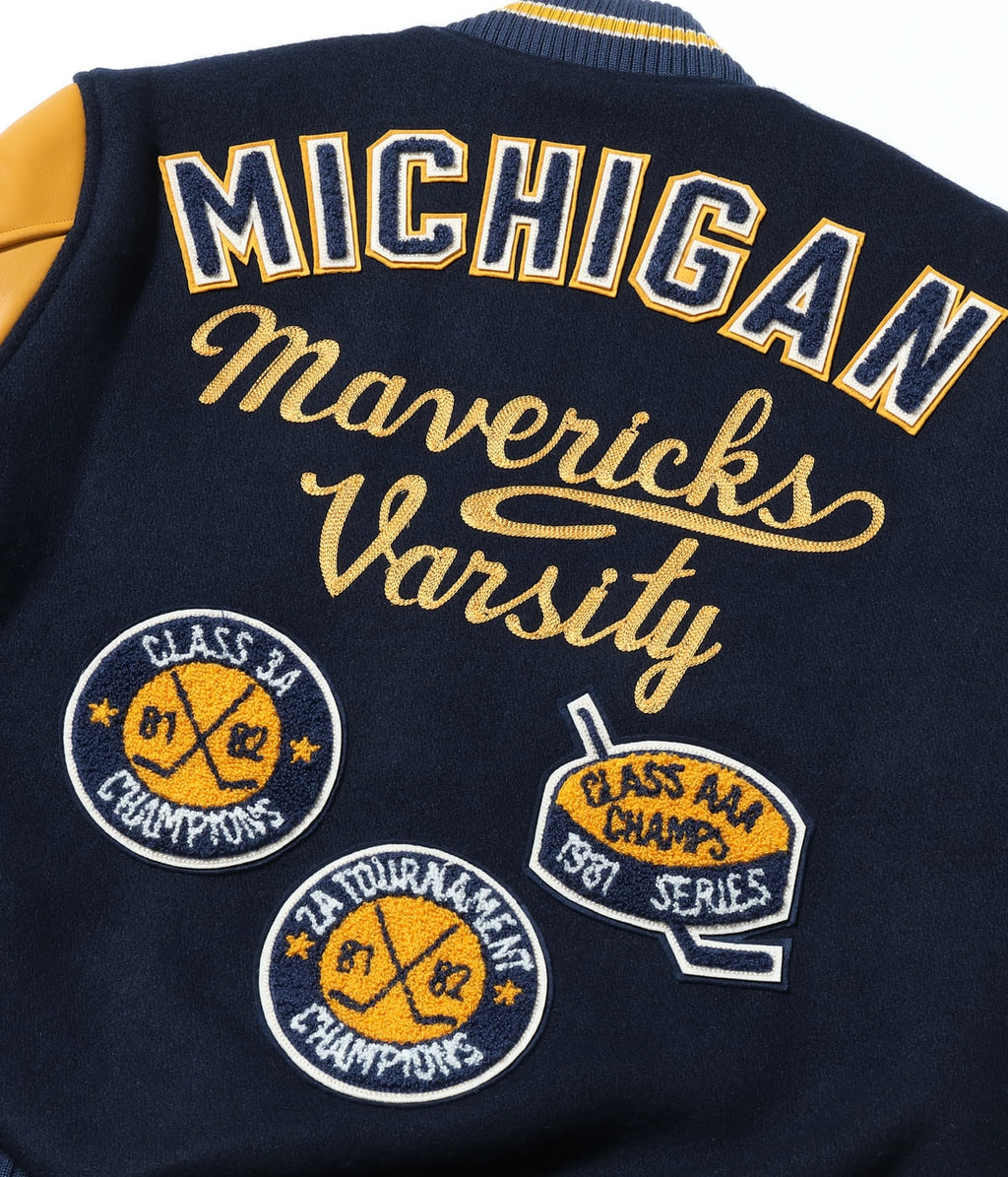 30oz. WOOL MELTON AWARD JACKET “MAVERICKS” (DARK NAVY)