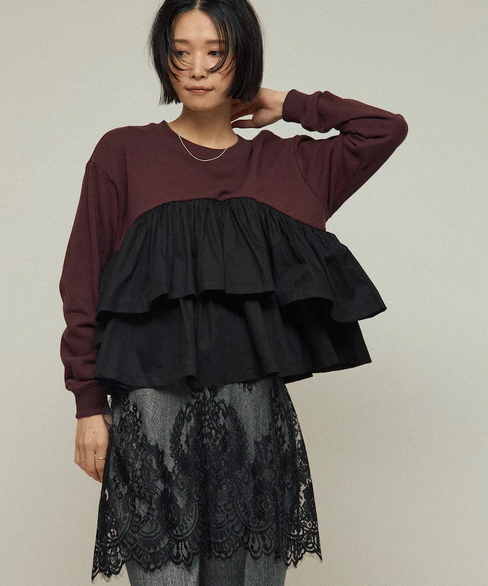 Organic Cotton Docking Frill Sweat / Relaxed Fit / Backed Sweat