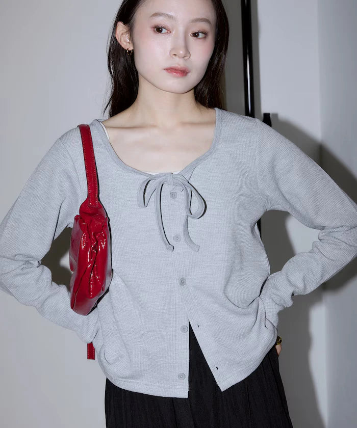 Mini Waffle Ribbon Cardigan