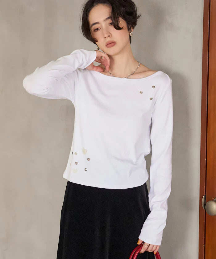 Many Button Cotton Modal Long Sleeve T-Shirt