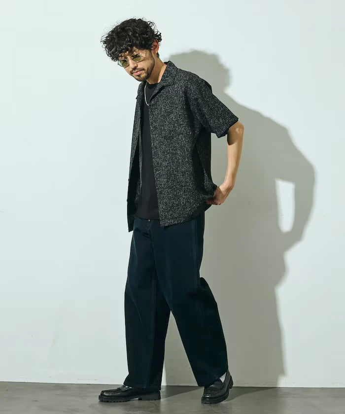 Dry Touch Summer Tweed Short Sleeve Open Collar Shirt