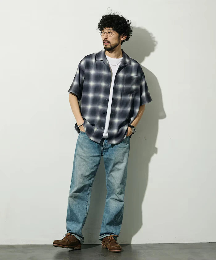 Mesh Open Collar Pattern Short Sleeve Shirt / Allover Design Open Collar Shirt / Big Silhouette