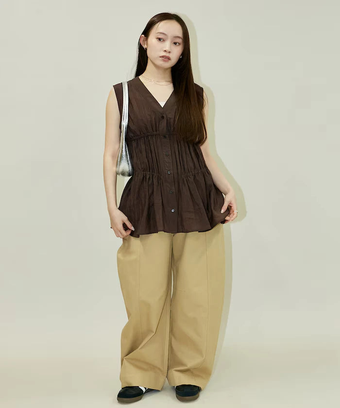 Sheer Broad Sleeveless Gathered Shift Blouse Limited Edition