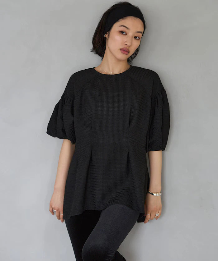 Sheer Check Balloon Sleeve Blouse