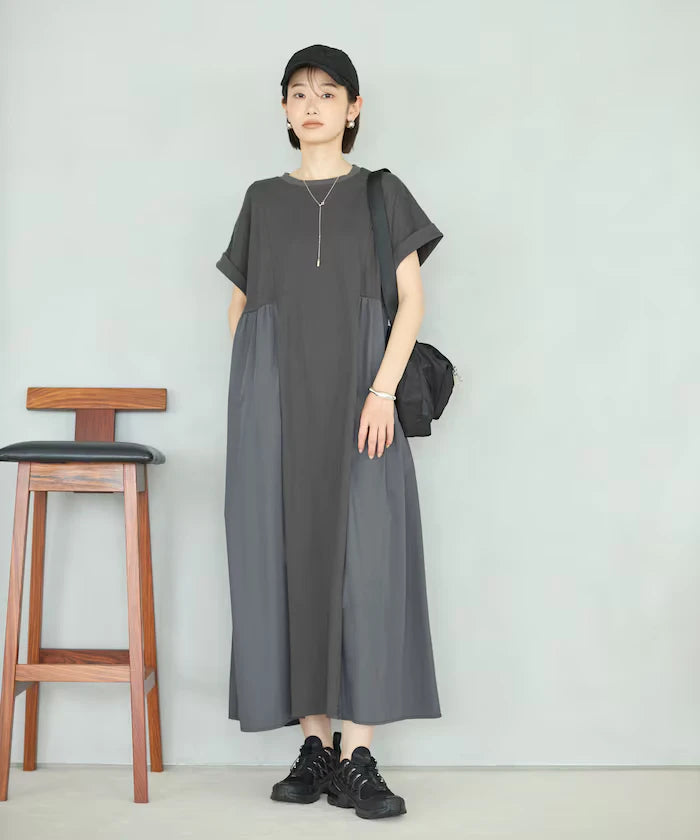 Organic Cotton Mixed Material Docking Gather Dress