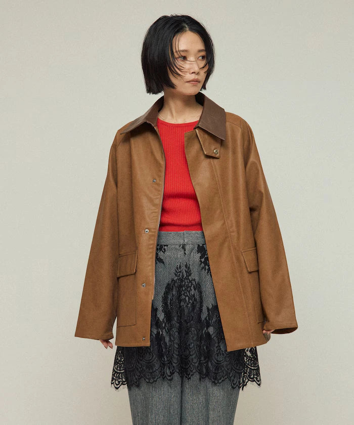 Oversized leatherette blouson / Mixed material switching