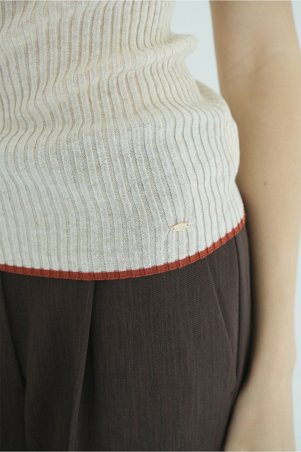 W FACE CONTRAST HEM RIB KNIT TANK TOPS