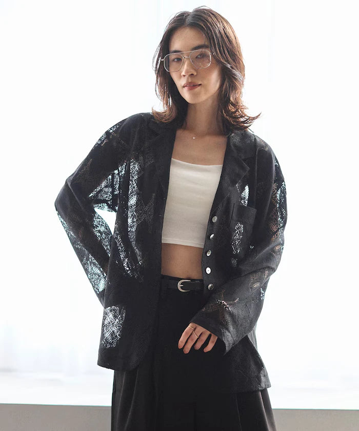 [February 12 12:00 Release] Panel Lace Shirt Jacket / Compatible with Setup