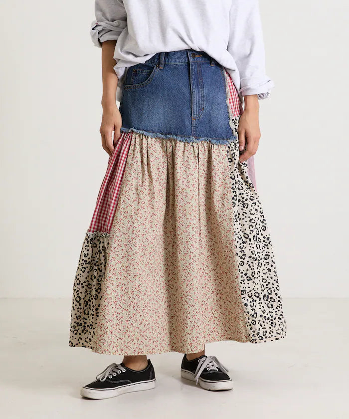 Flower & Check Docking Skirt